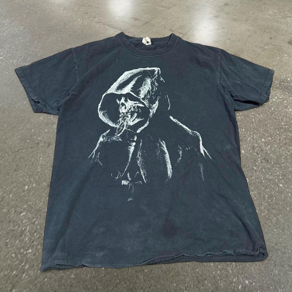 Fruit of the Loom Y2K Black Grim Reaper Skull Graphic T-Shirt Mens Medium